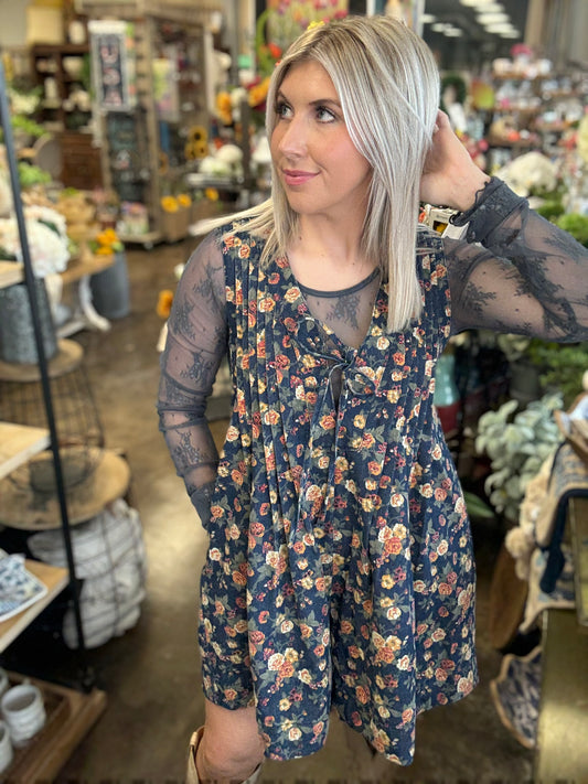 Washed Floral Denim Romper
