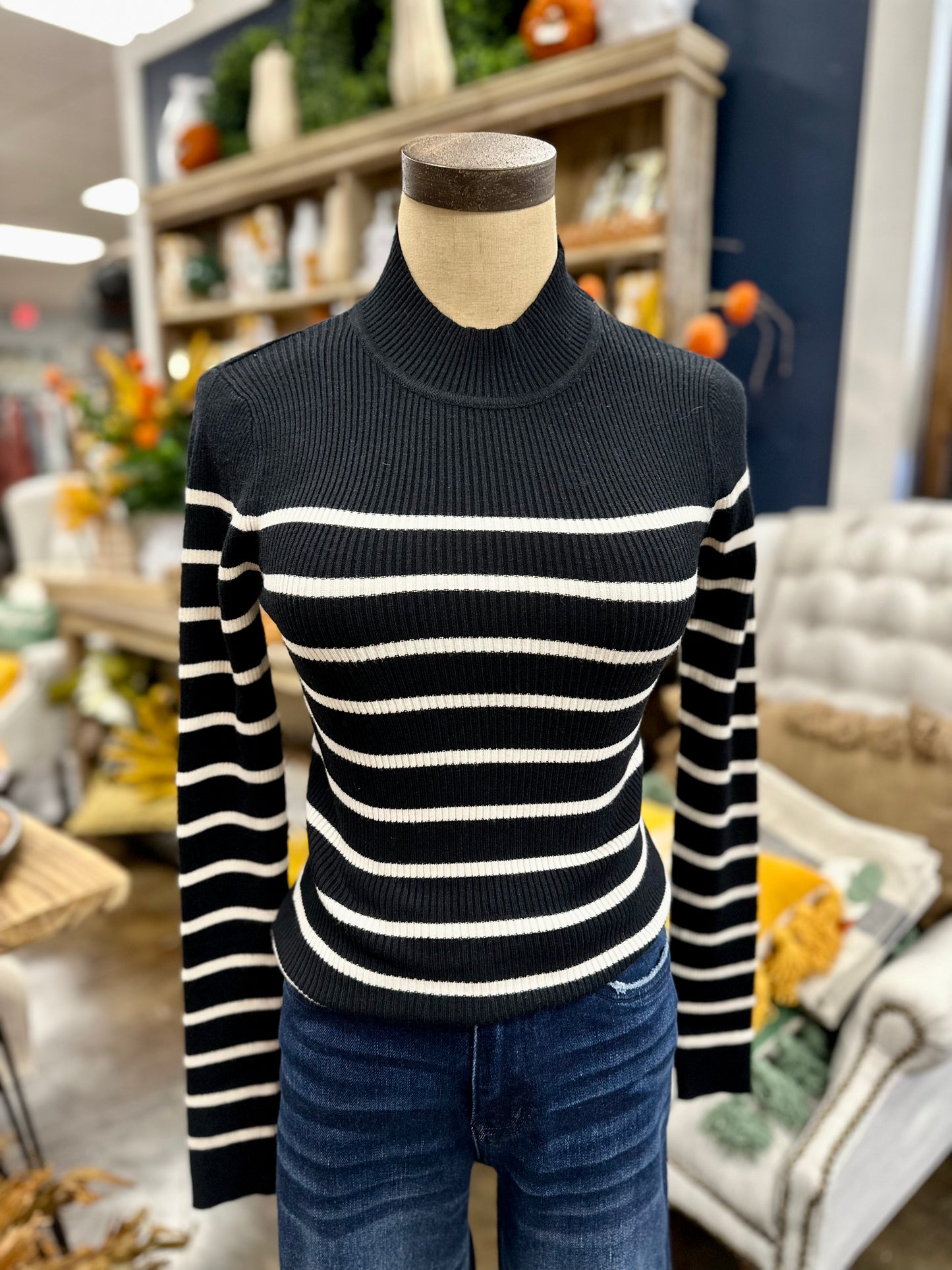 Striped Ribbed Top - Black