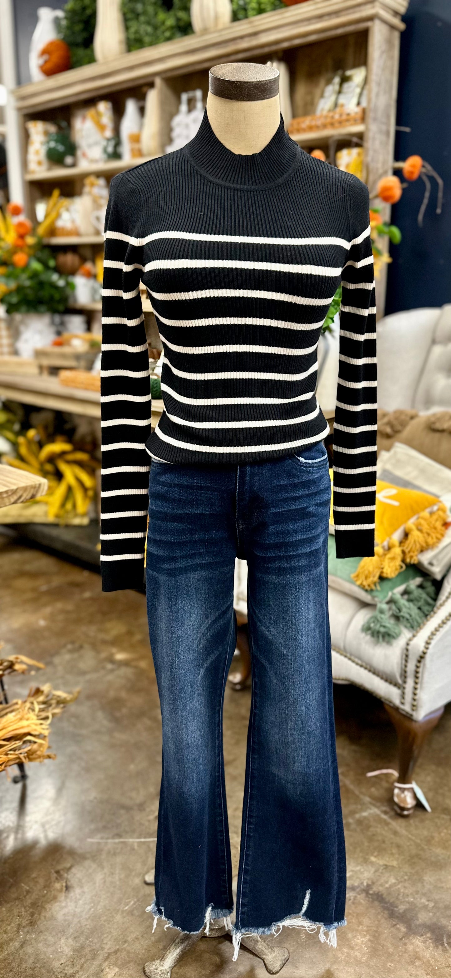 Striped Ribbed Top - Black