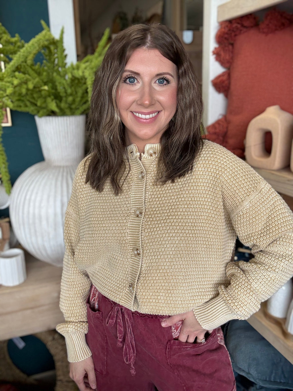 Mineral Washed Sunday Stroll Cardigan — Oatmeal