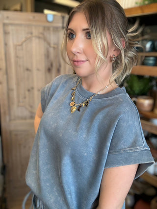 Vintage washed blue casual lounge top for women
