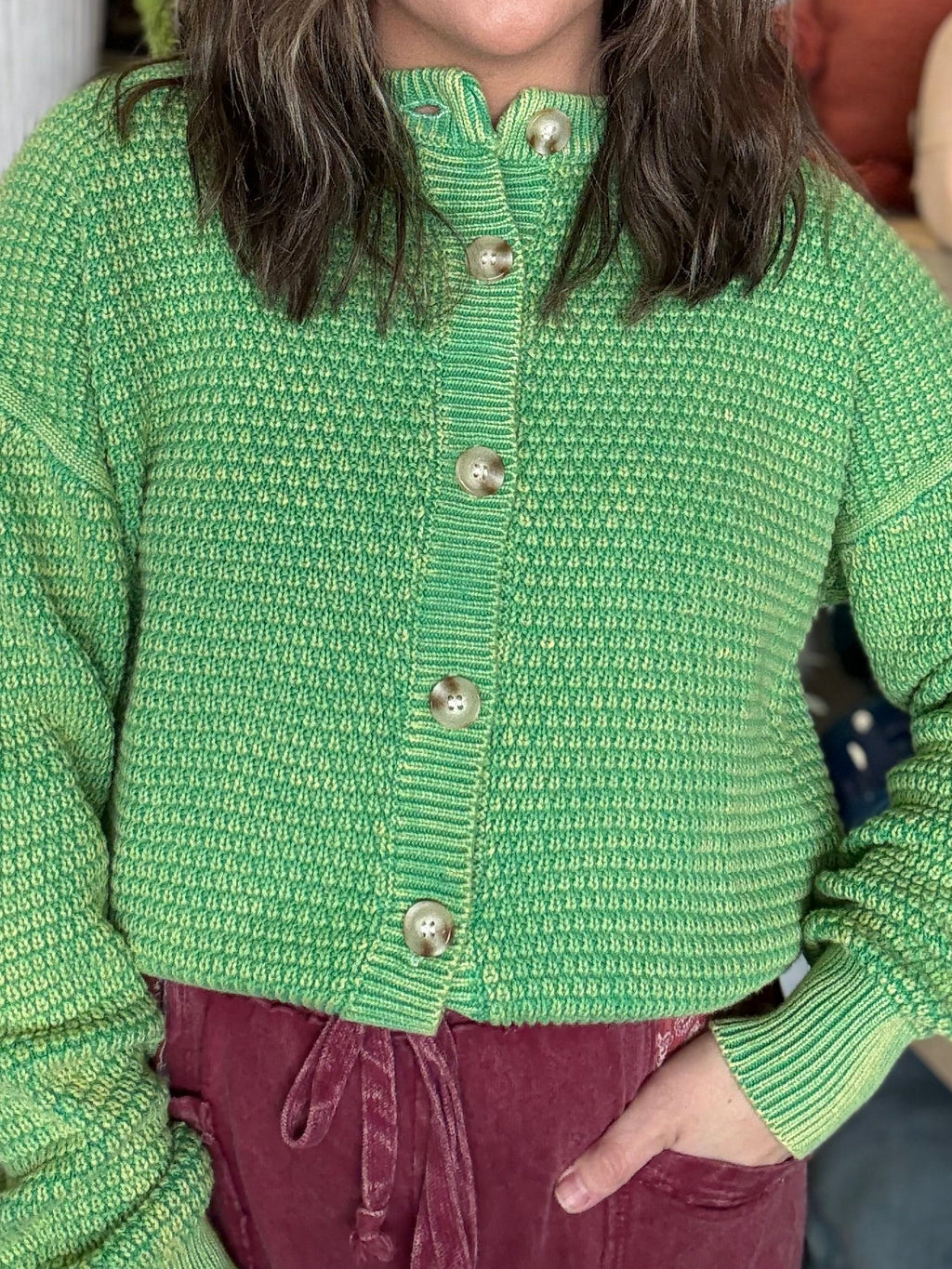 Mineral Washed Sunday Stroll Cardigan — Fern
