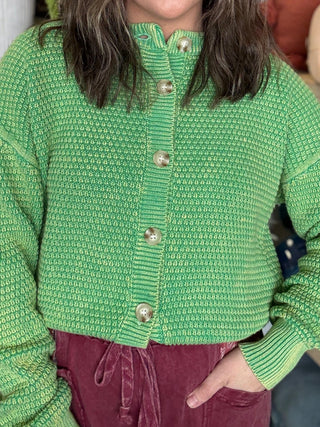 Mineral Washed Sunday Stroll Cardigan — Fern