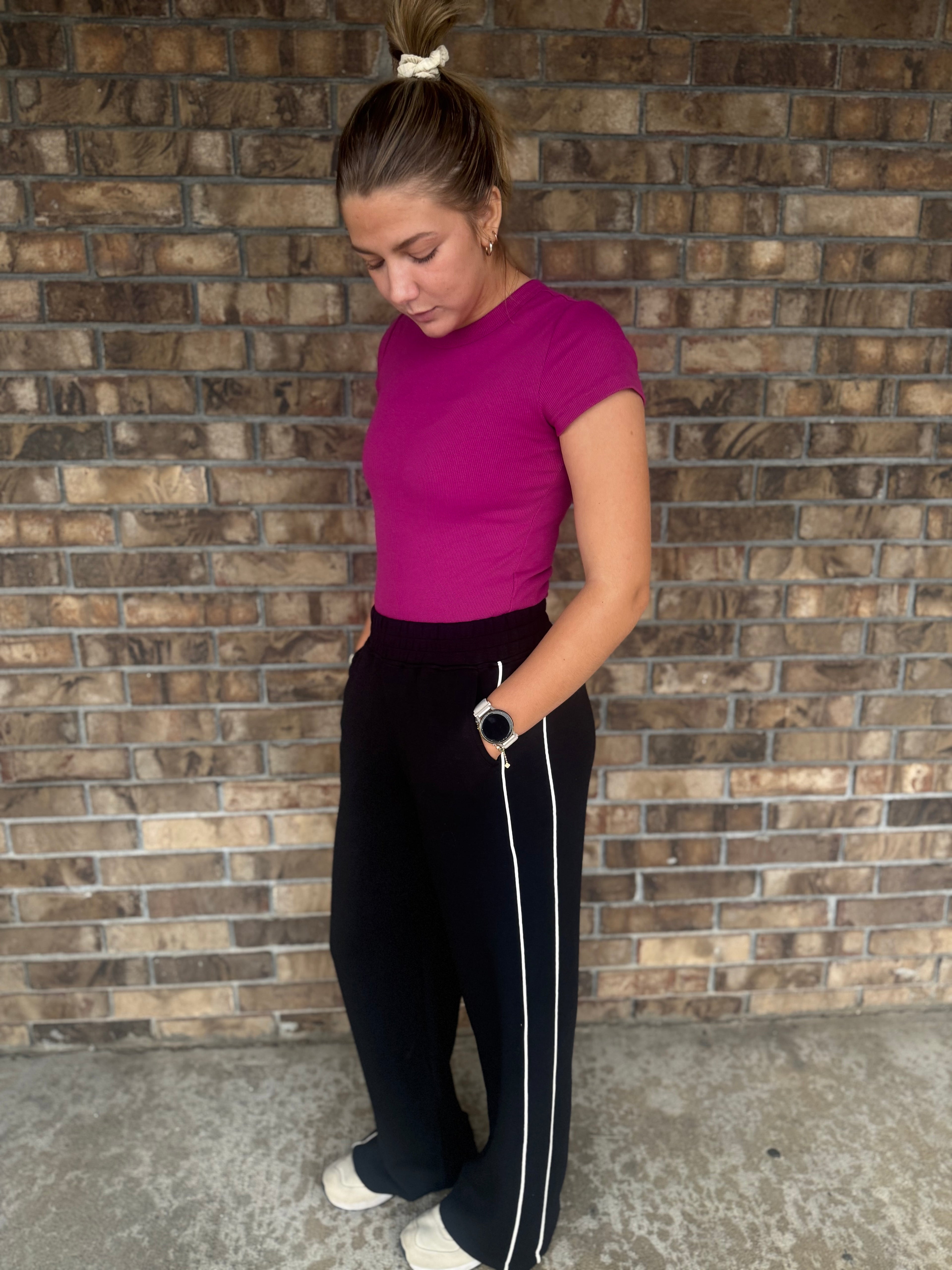 Modal Scuba Striped Pants – Black/Cream