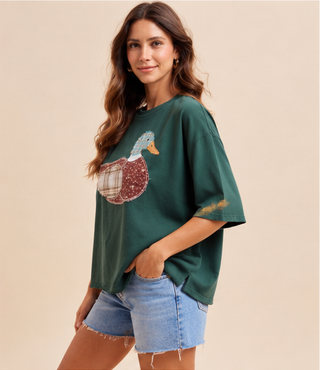Mallard Duck Patchwork Knit Top – Green