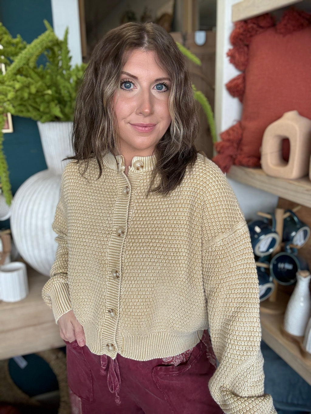 Mineral Washed Sunday Stroll Cardigan — Oatmeal