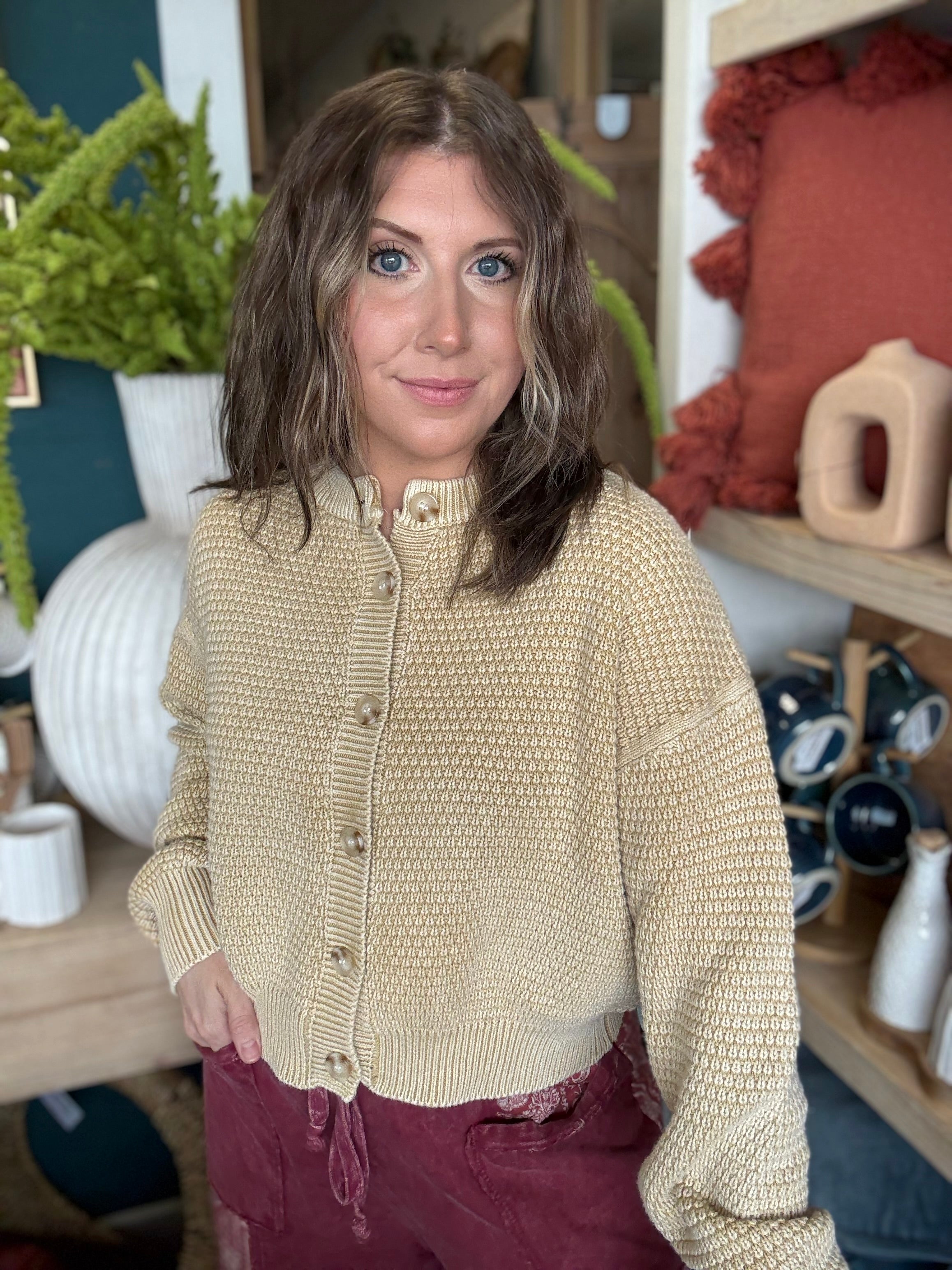 Mineral Washed Sunday Stroll Cardigan — Oatmeal