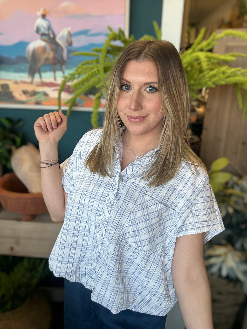 Clean Lines Cinched Button Up Top