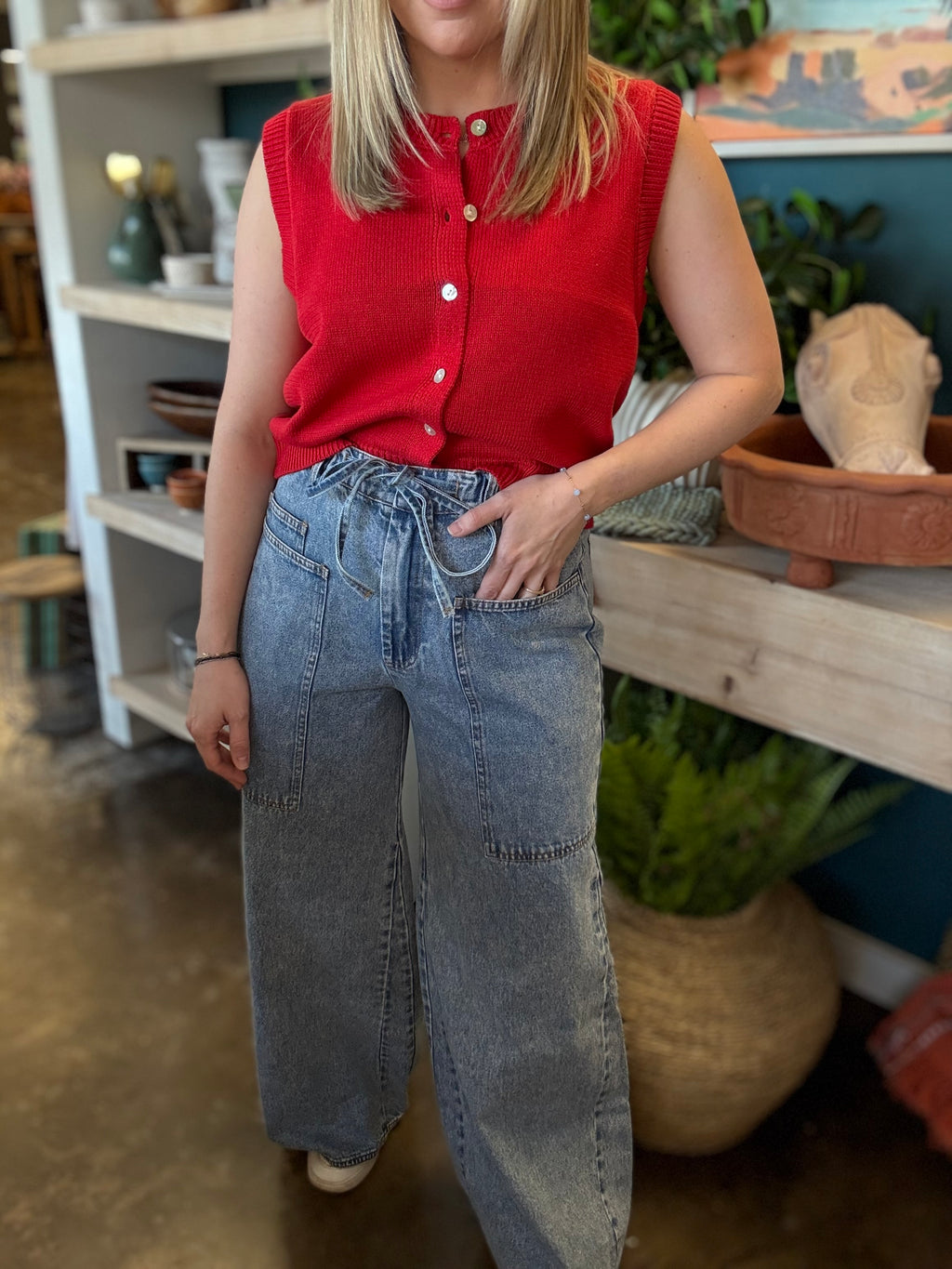 Ease & Grace Washed Oversized Wide Leg Denim