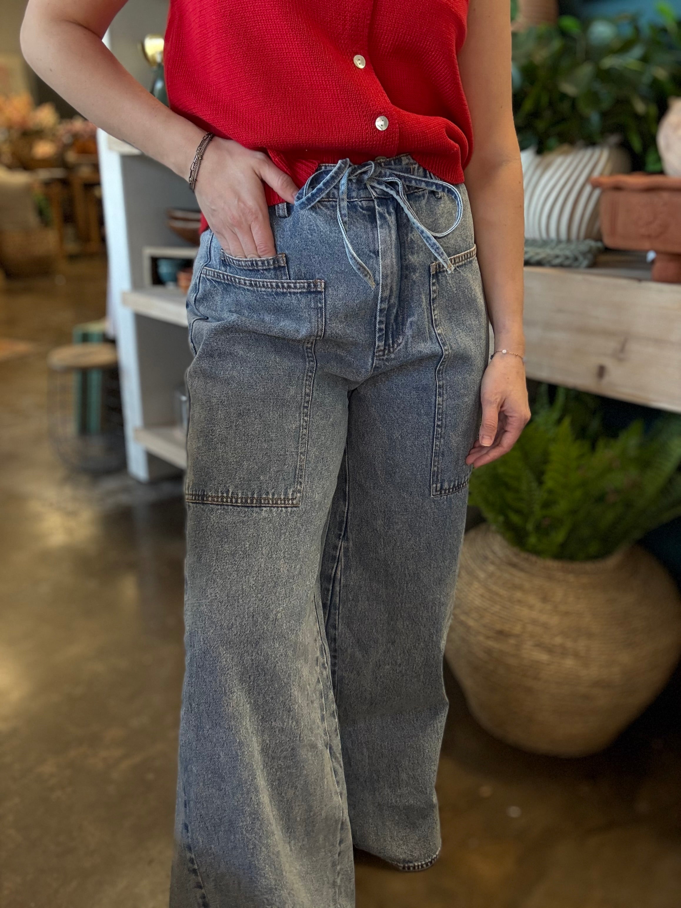 Ease & Grace Washed Oversized Wide Leg Denim