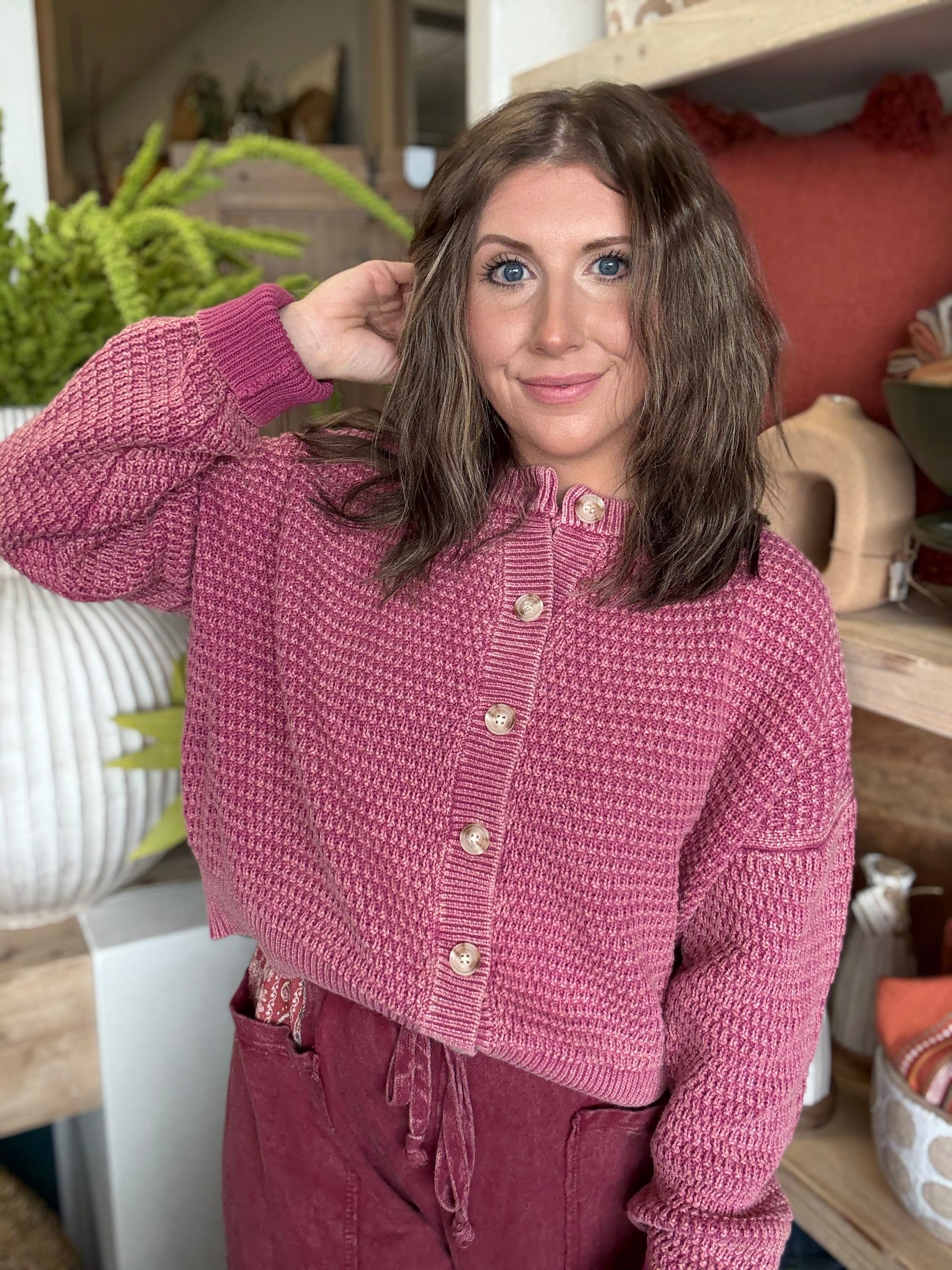 Mineral Washed Sunday Stroll Cardigan — Rosewood