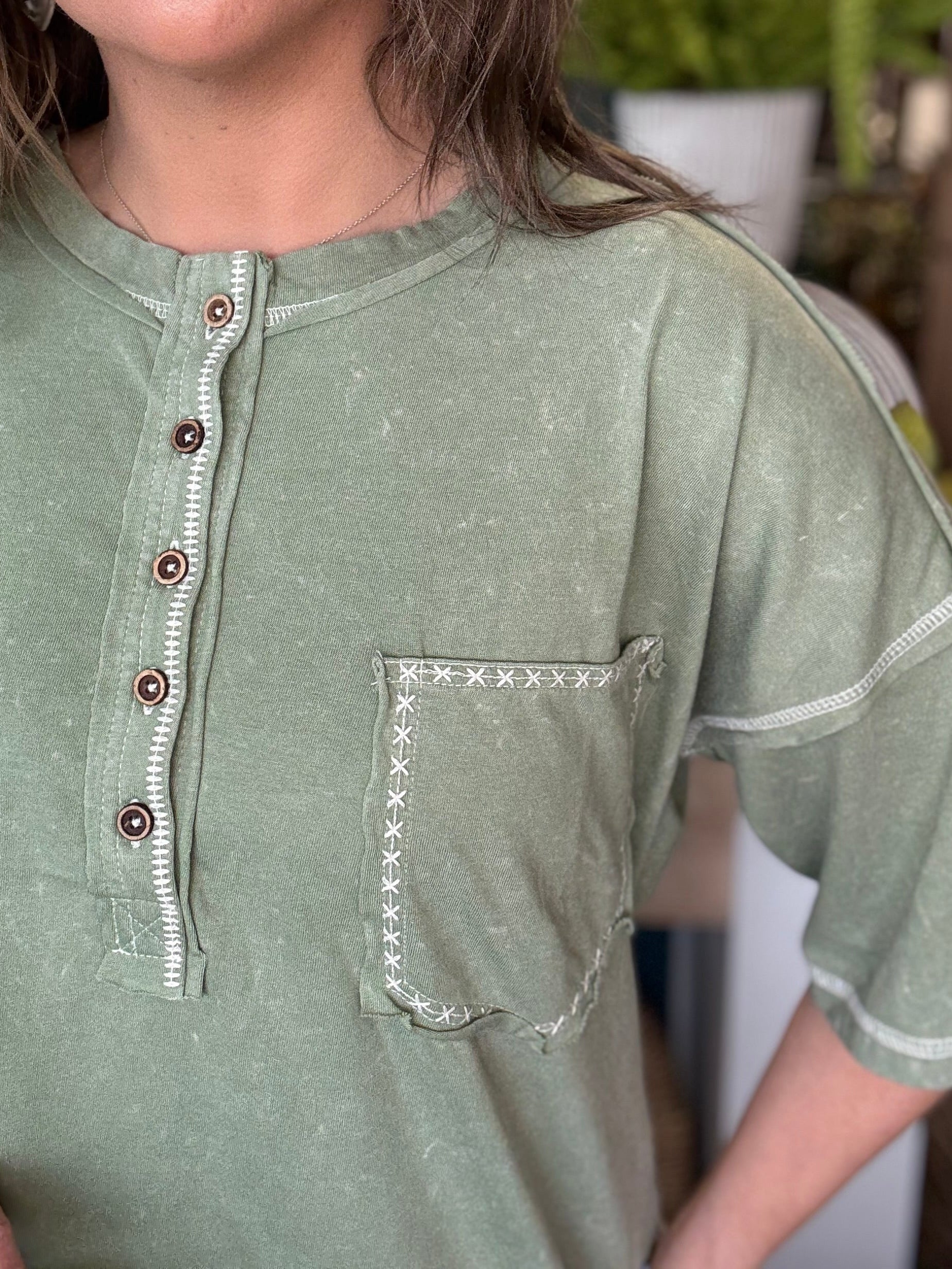 Mineral Washed Oversized Olive Top