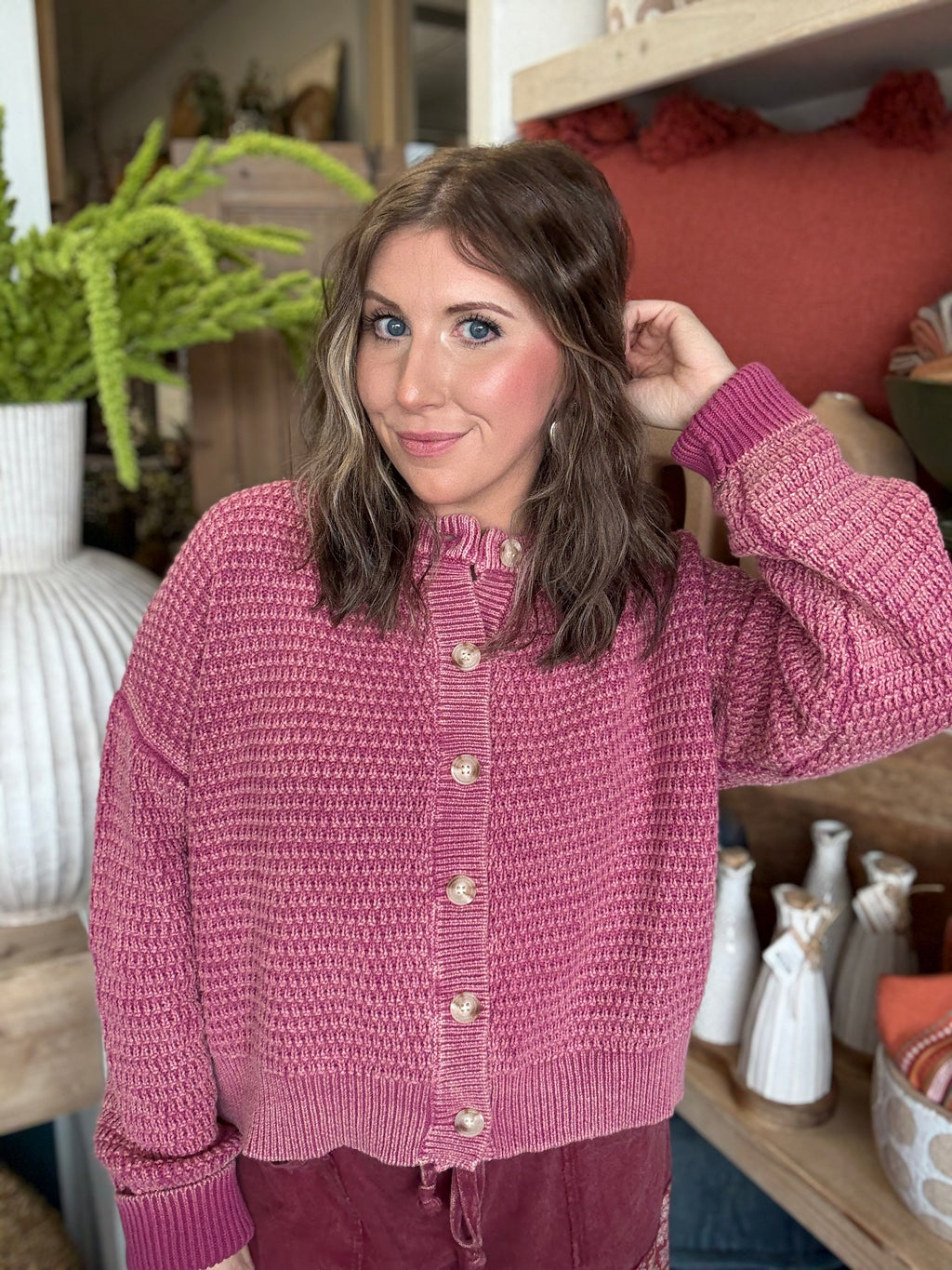 Mineral Washed Sunday Stroll Cardigan — Rosewood