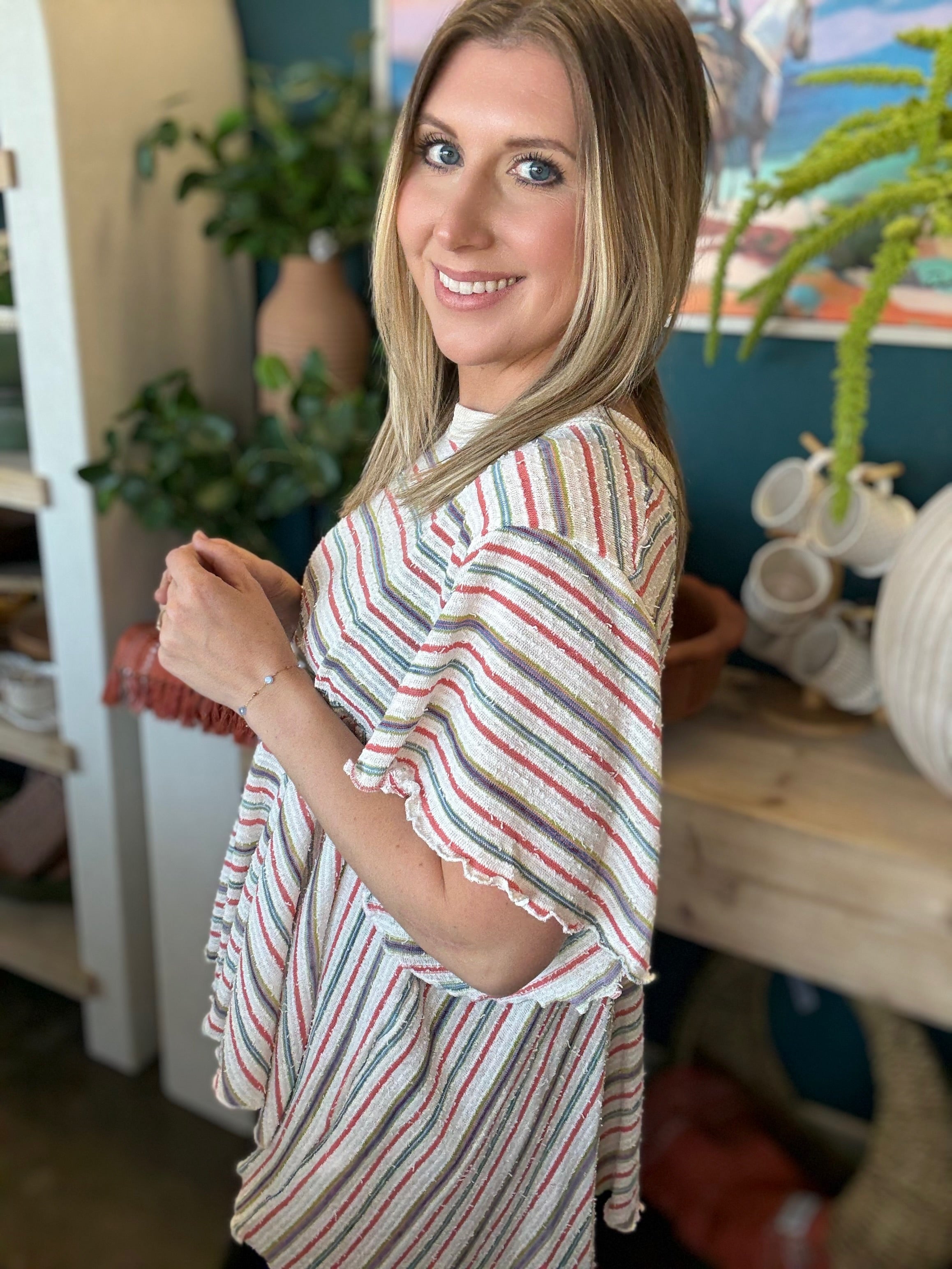 Ruffle Hem Stripe Babydoll Top