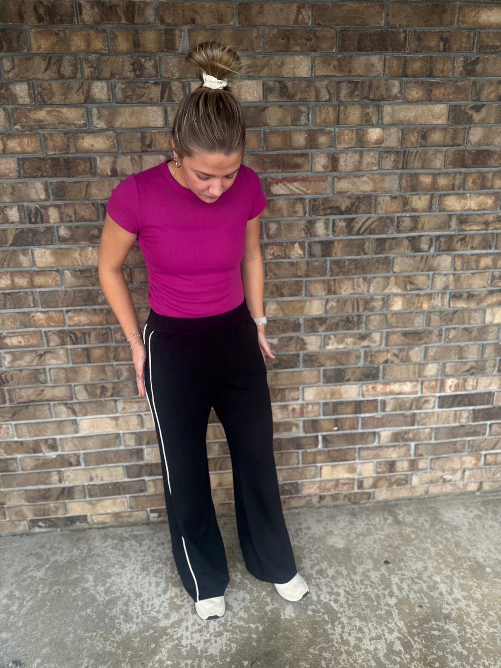 Modal Scuba Striped Pants – Black/Cream