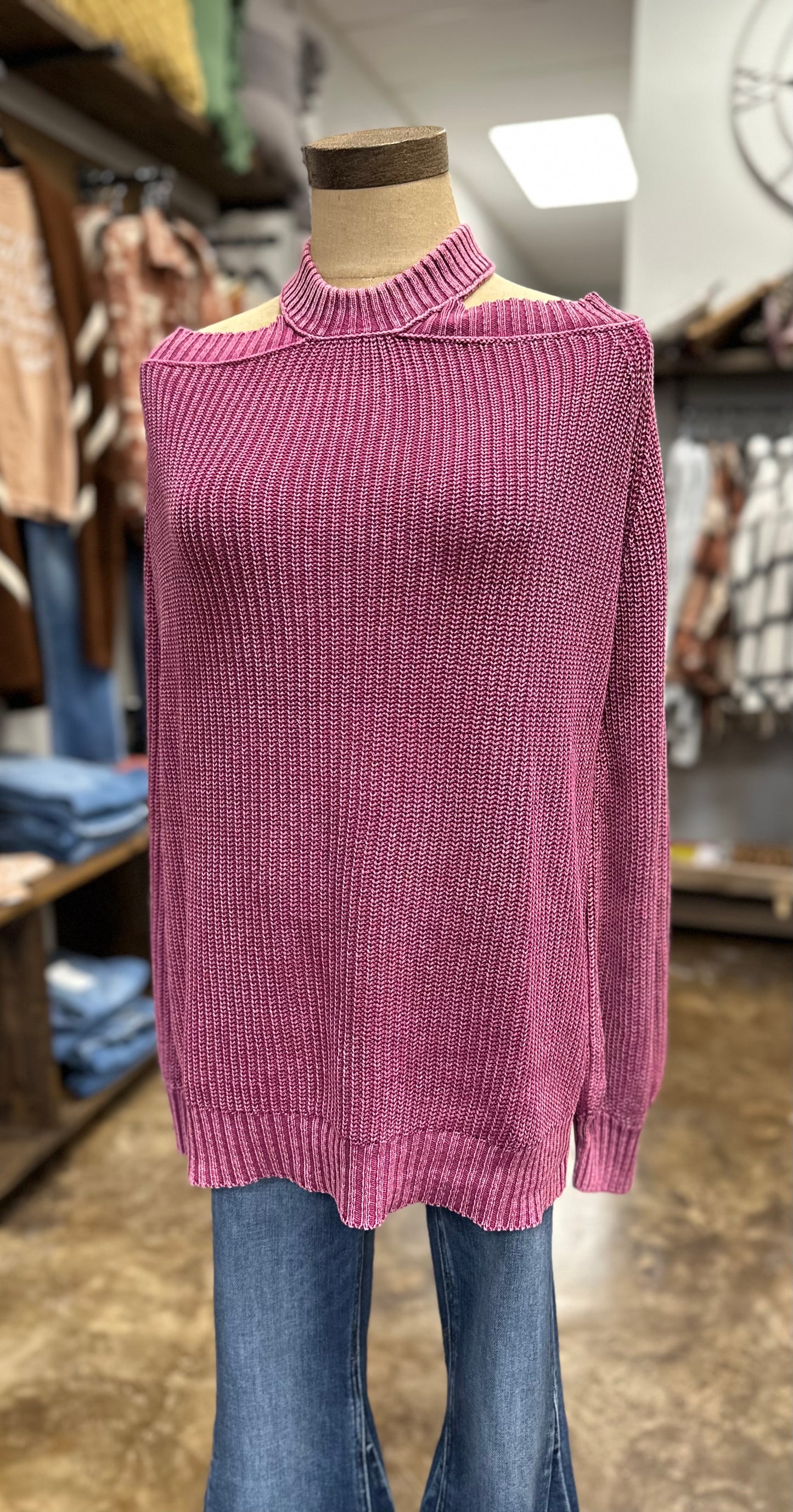 Cold Shoulder Mineral Washed Sweater