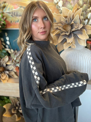 Checkered Mock Neck Pullover