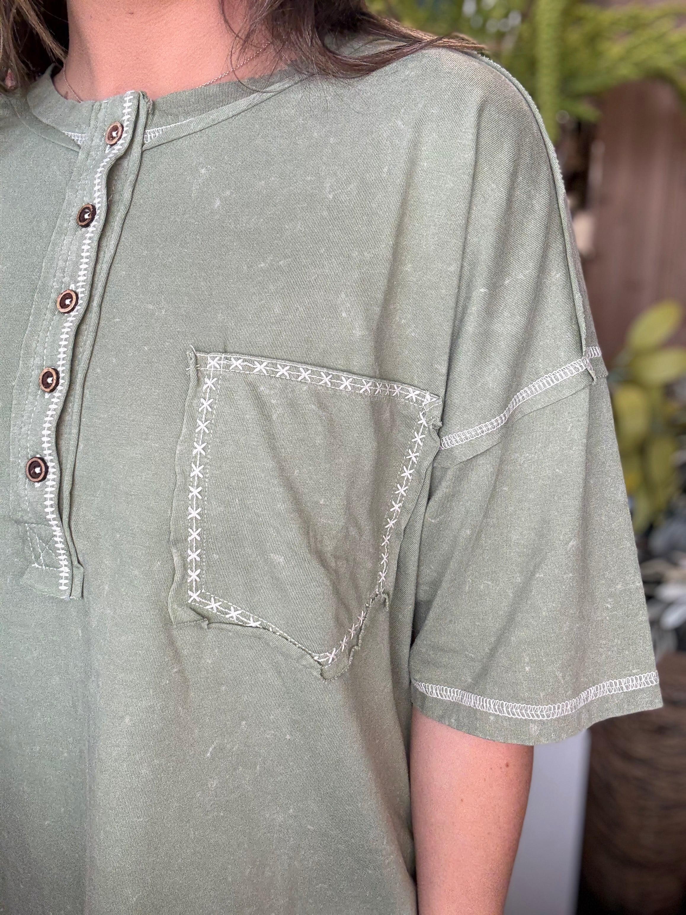 Mineral Washed Oversized Olive Top