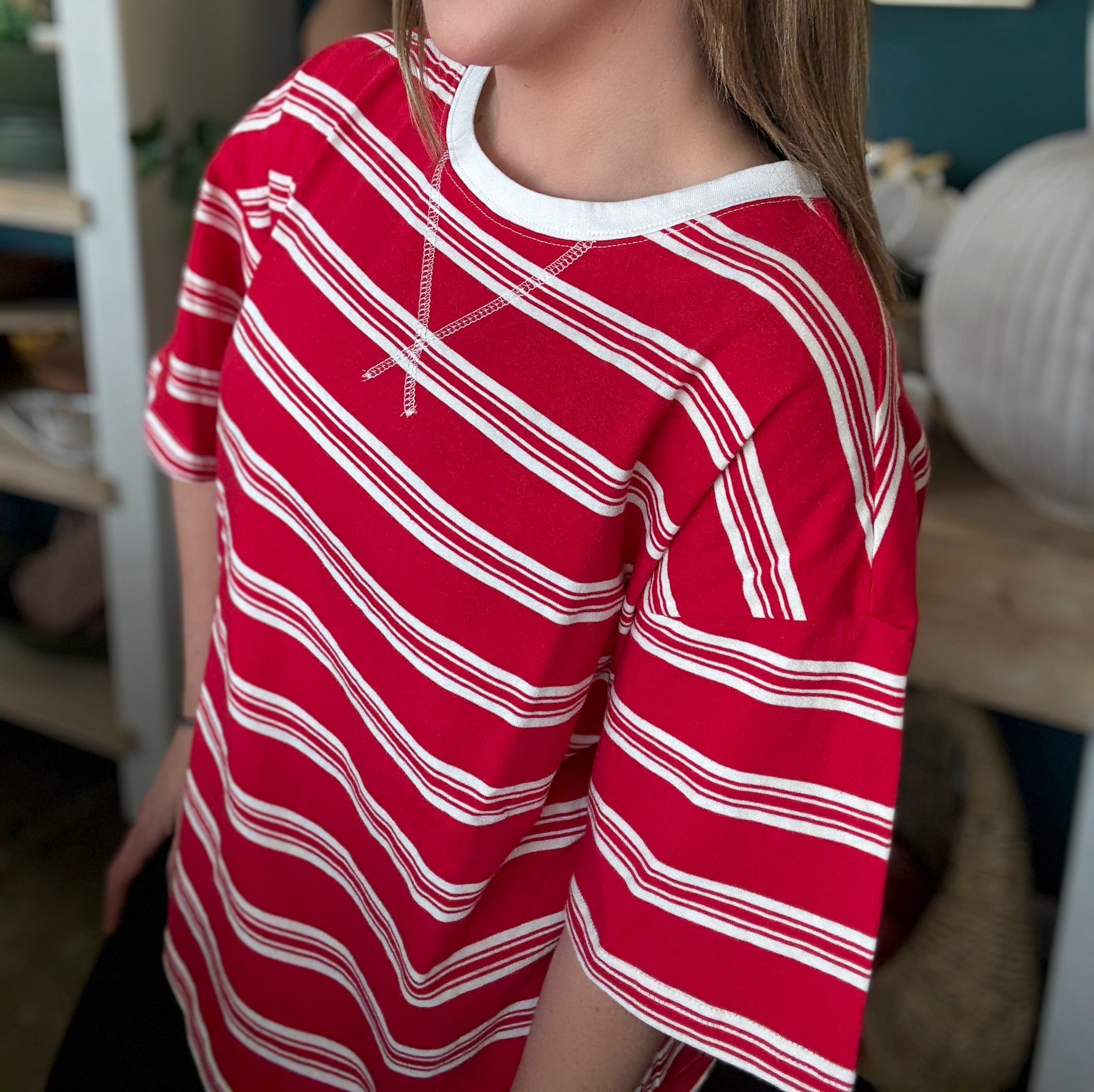 Americana Red & White Oversized Tee