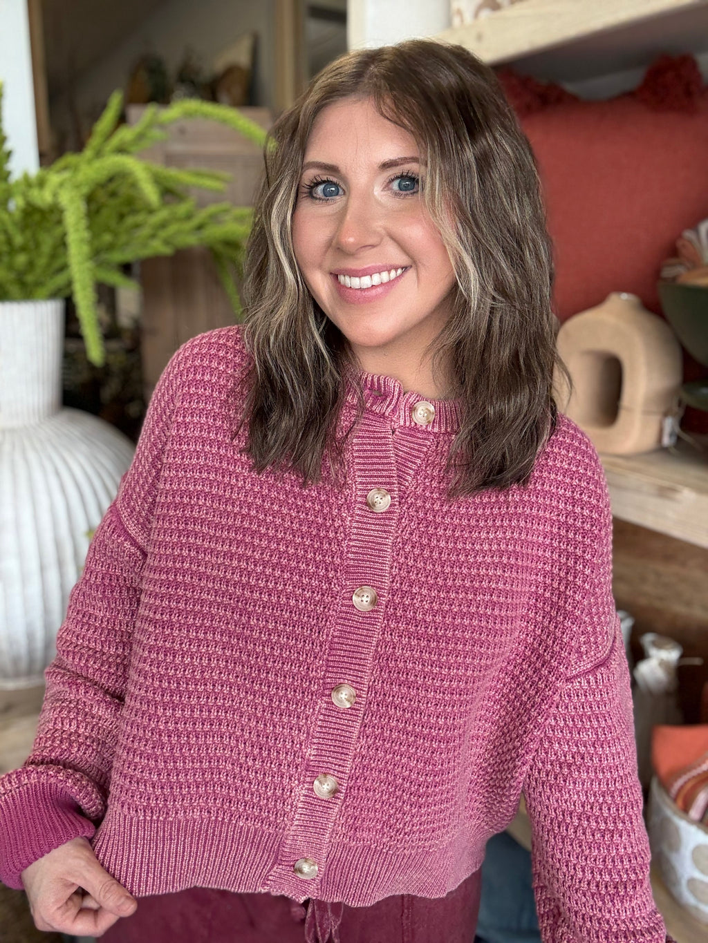 Mineral Washed Sunday Stroll Cardigan — Rosewood