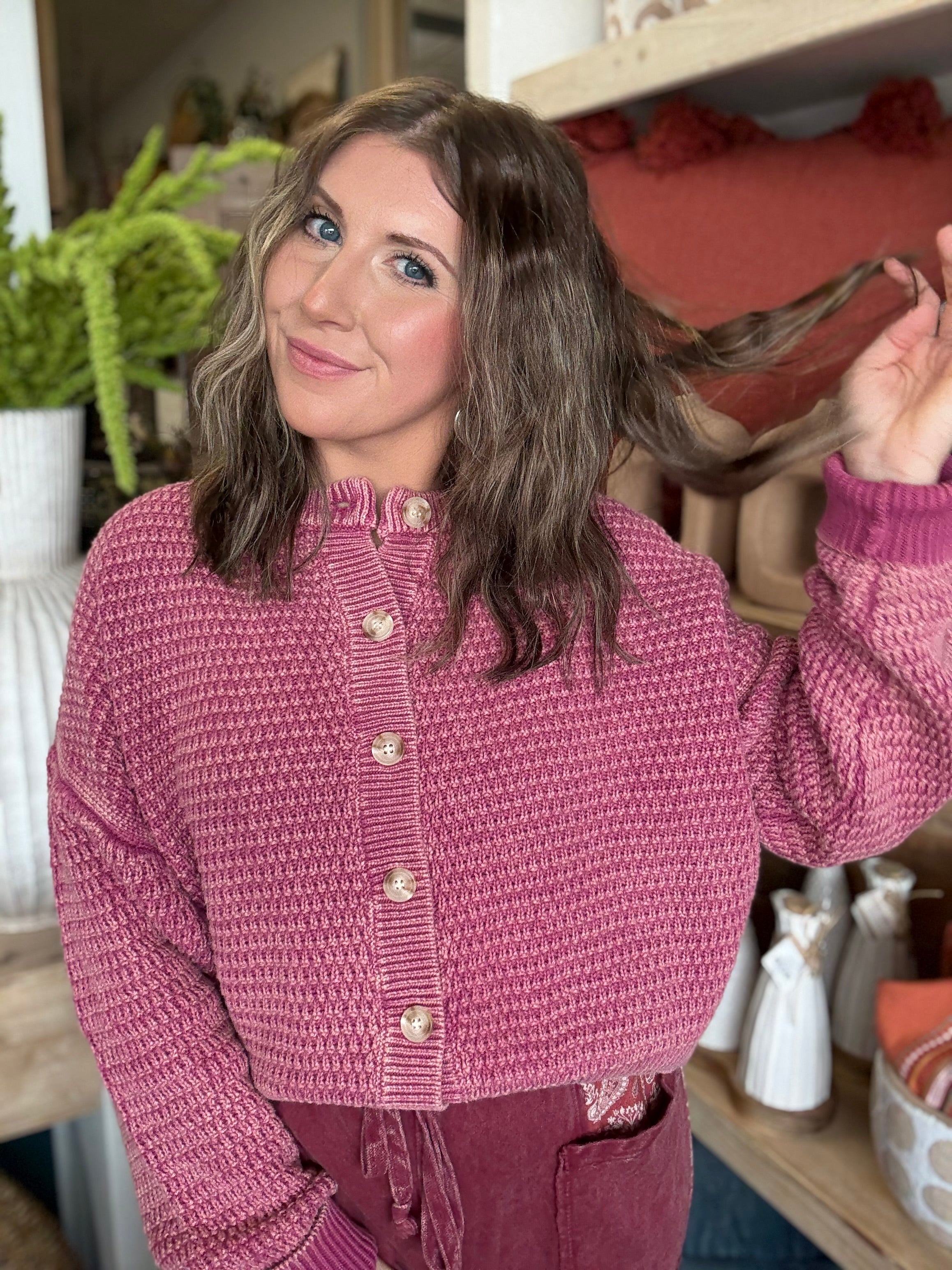 Mineral Washed Sunday Stroll Cardigan — Rosewood