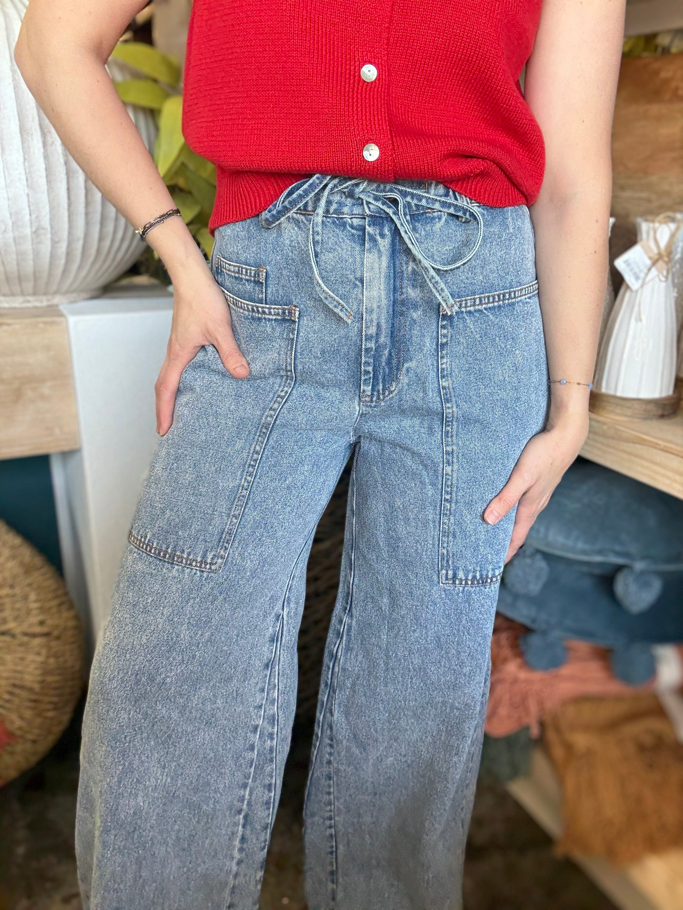 Ease & Grace Washed Oversized Wide Leg Denim