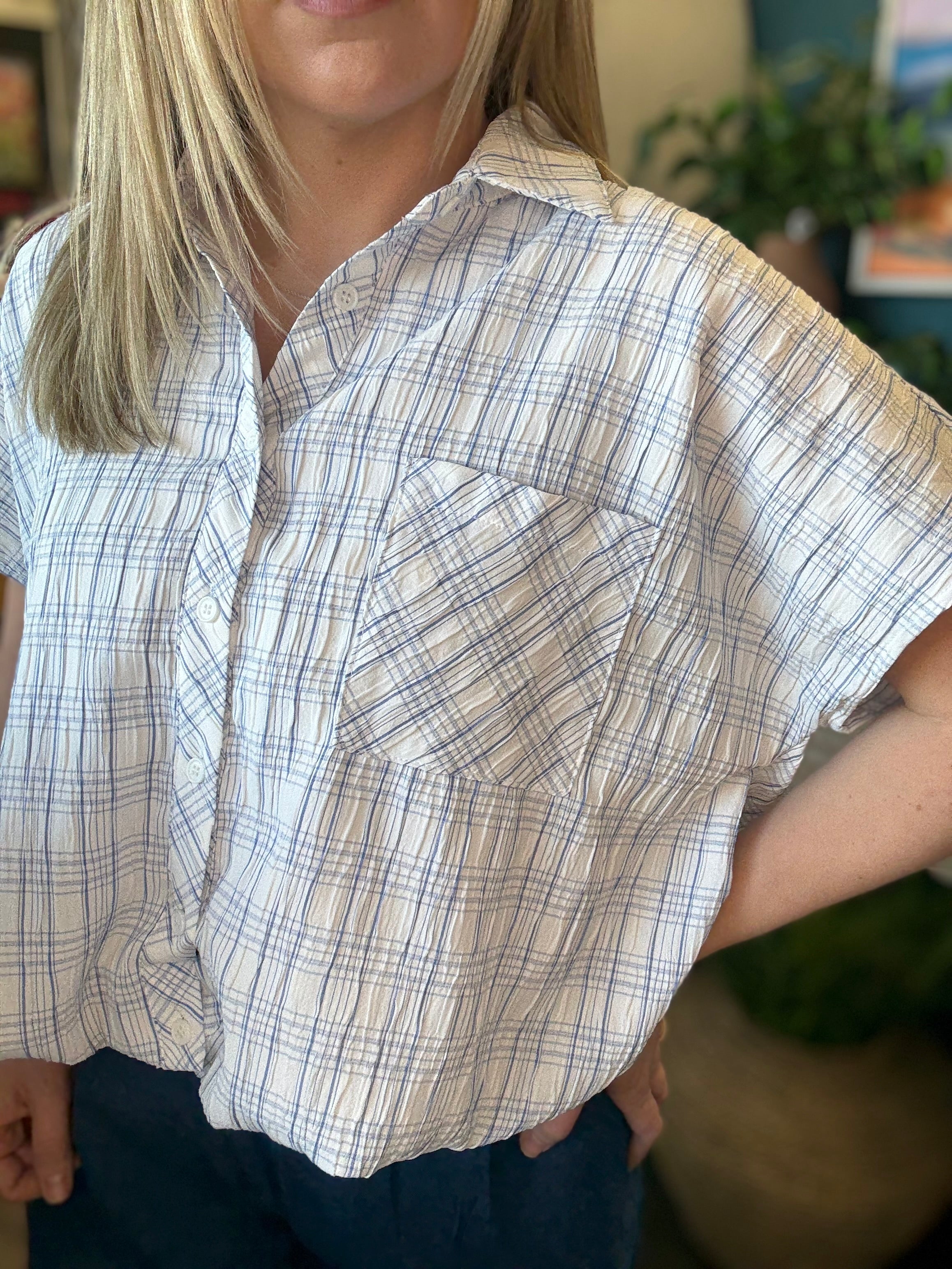Clean Lines Cinched Button Up Top