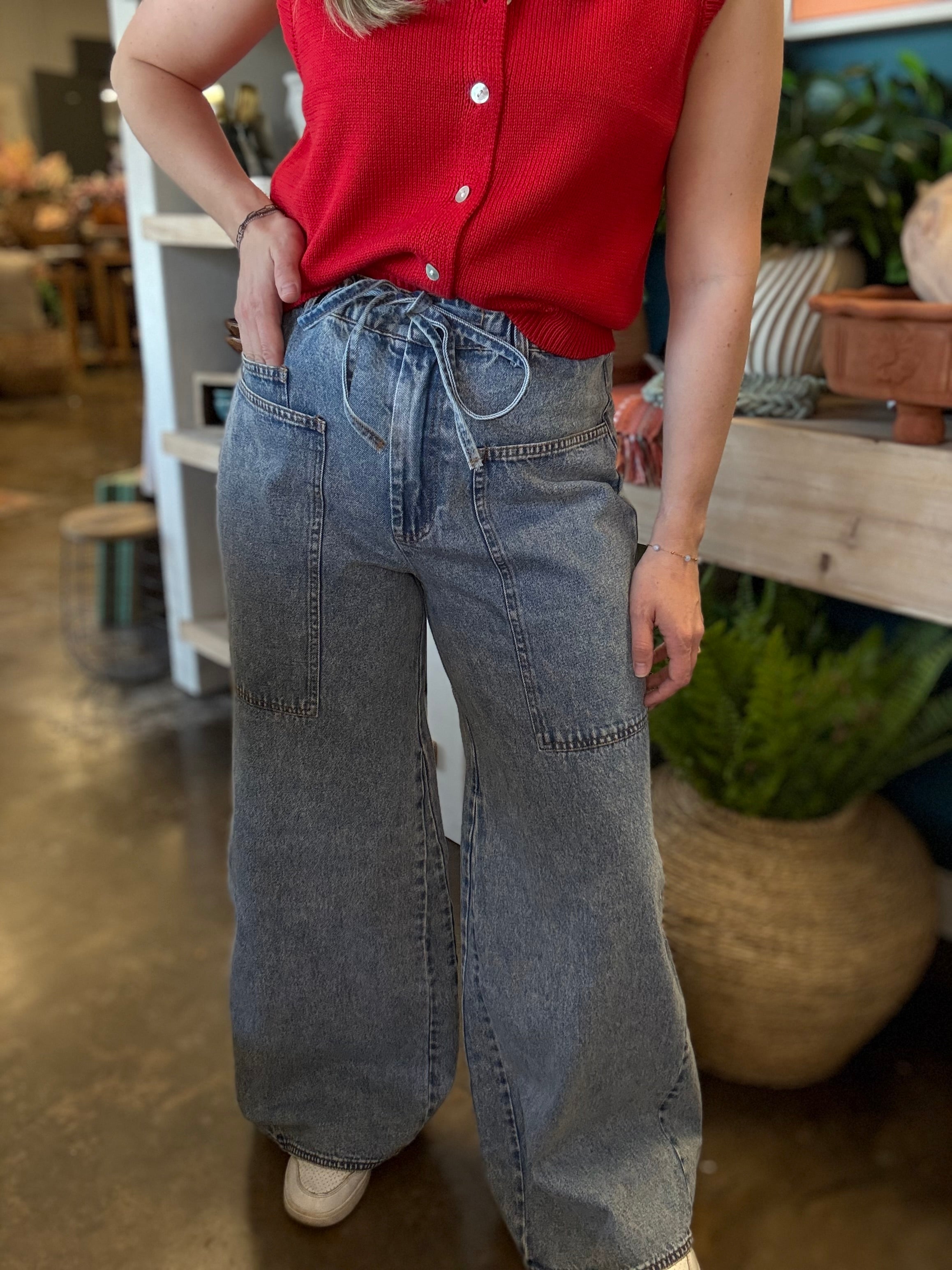 Ease & Grace Washed Oversized Wide Leg Denim