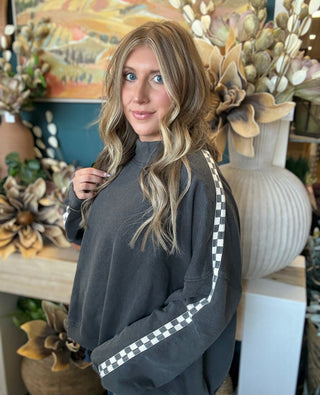 Checkered Mock Neck Pullover
