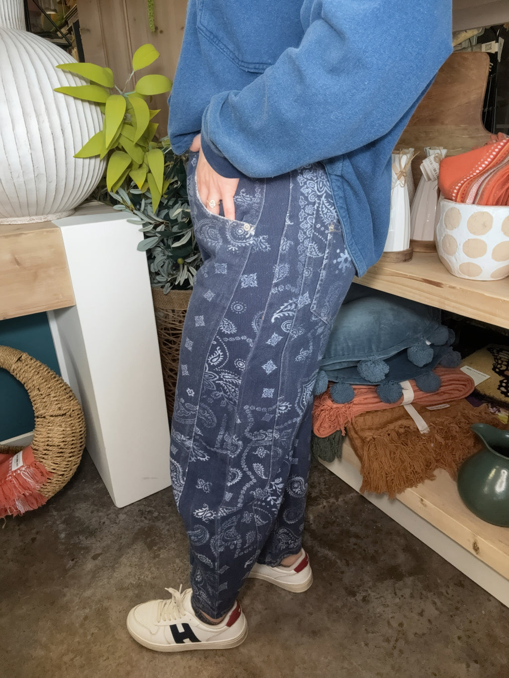 Midnight Paisley Printed Barrel Jeans