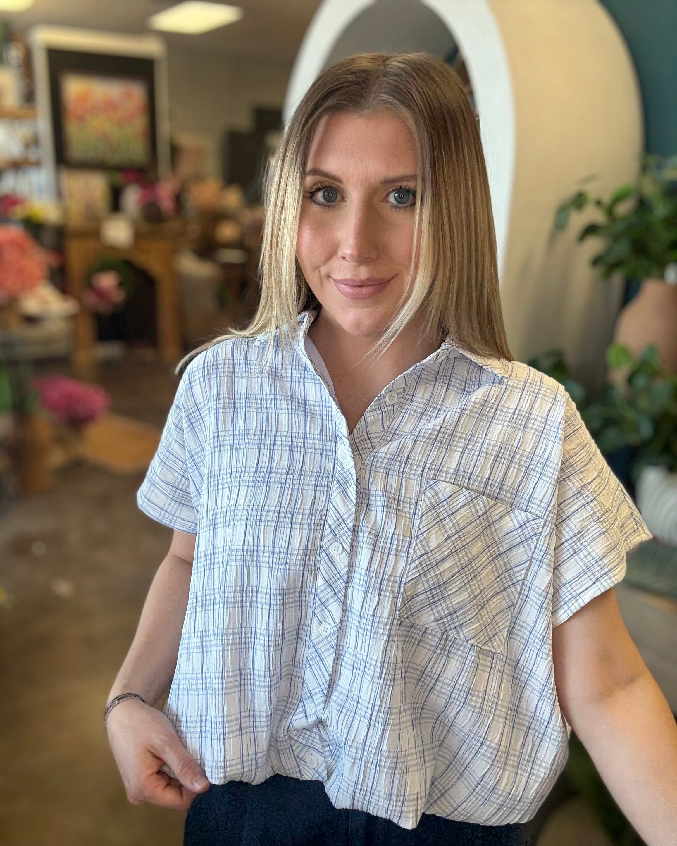 Clean Lines Cinched Button Up Top