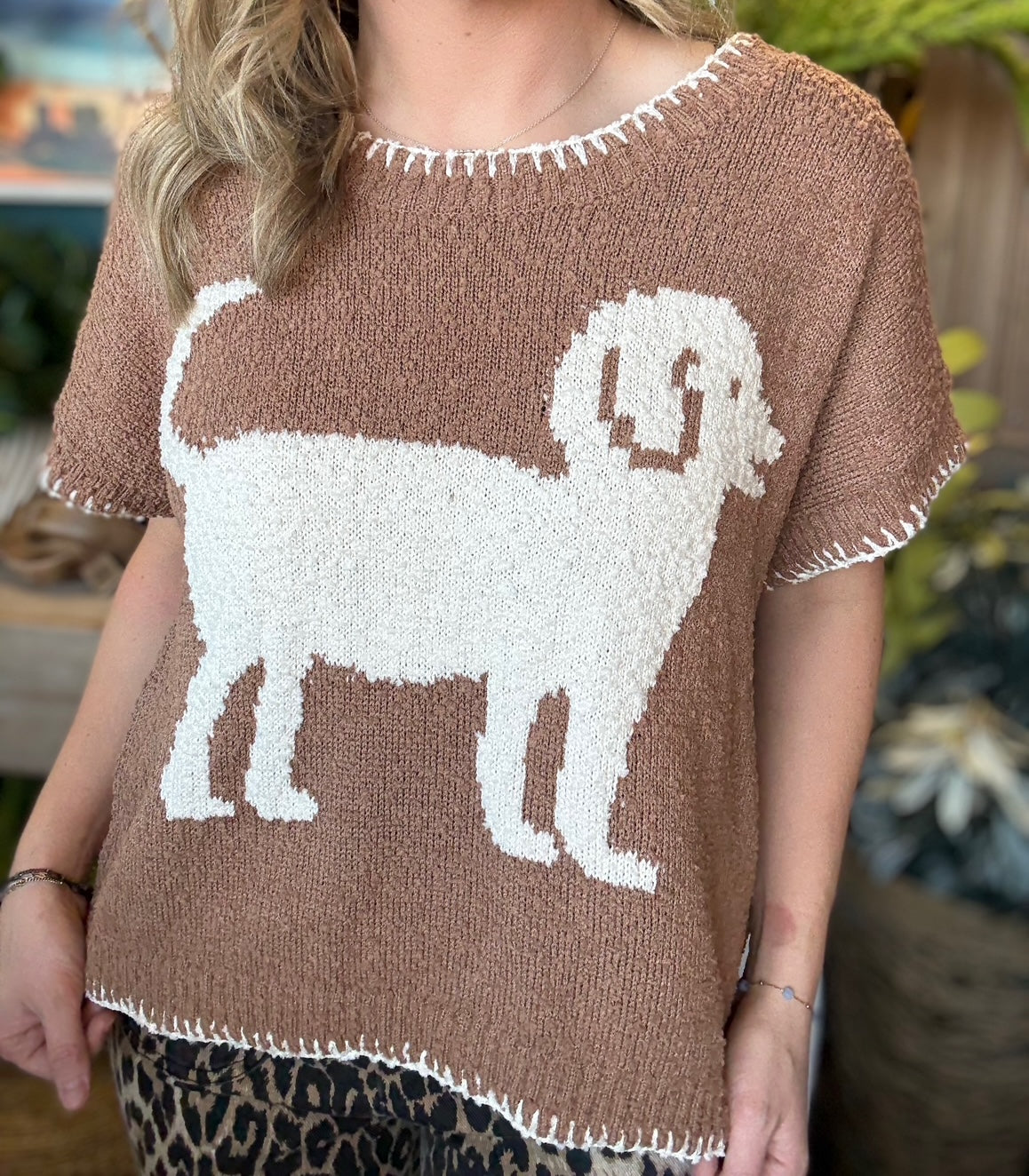 Western steer graphic knit boutique top brown short sleeve stylish women's clothing Springfield MO