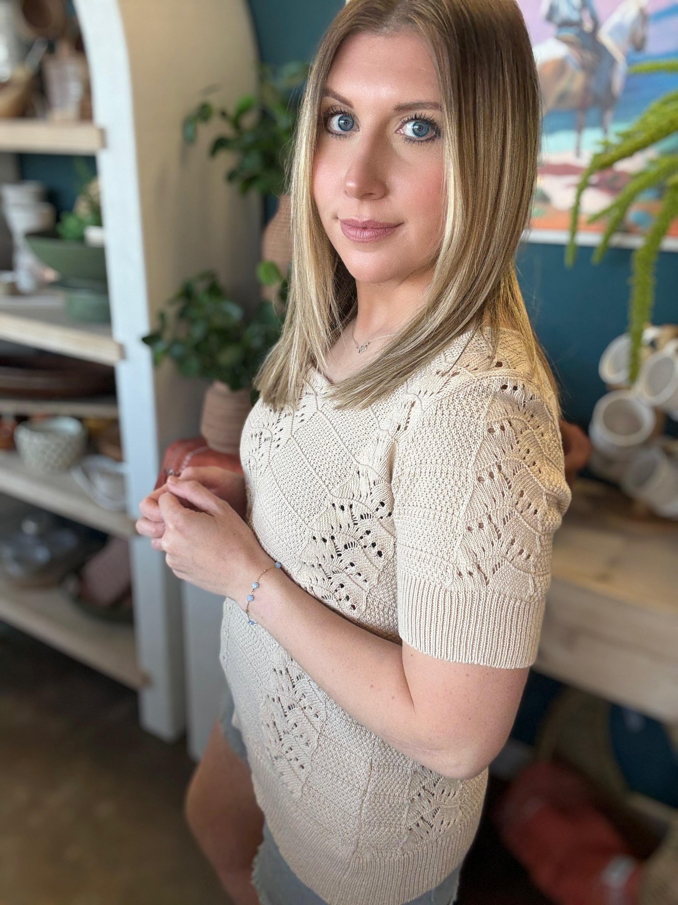 Soft Sand Pointelle Knit Top