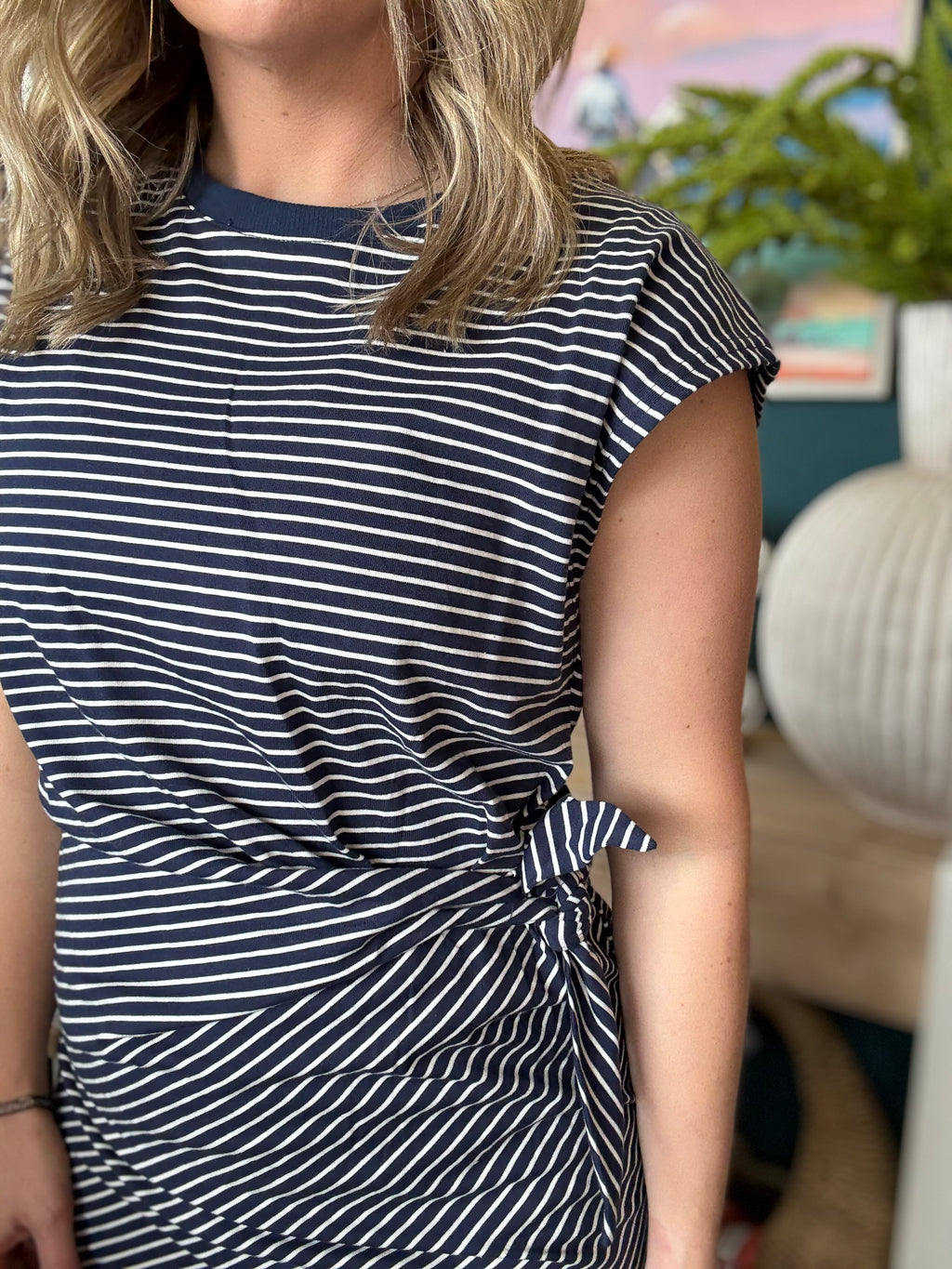 Stripe Knit Side Tie Dress