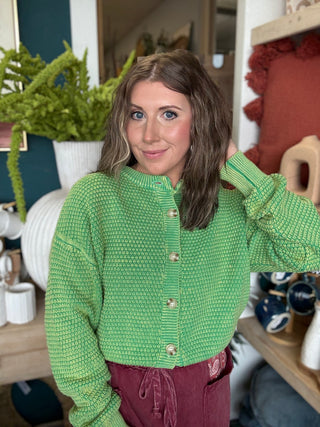 Mineral Washed Sunday Stroll Cardigan — Fern