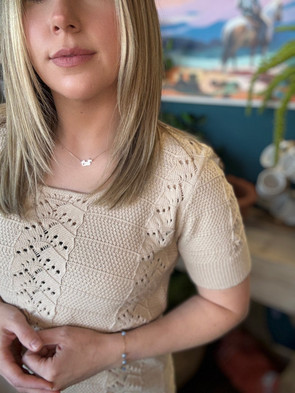 Soft Sand Pointelle Knit Top