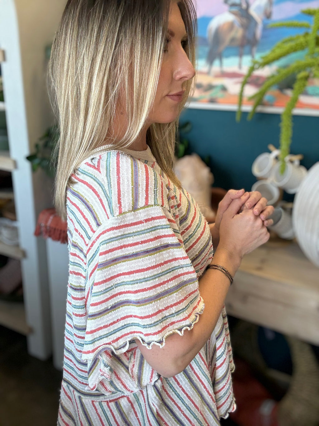 Ruffle Hem Stripe Babydoll Top