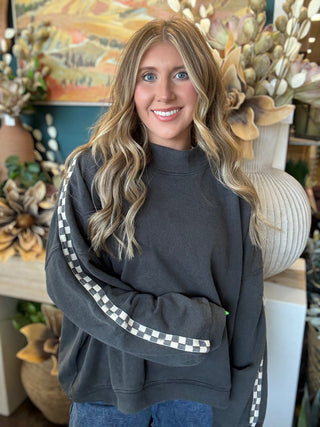 Checkered Mock Neck Pullover