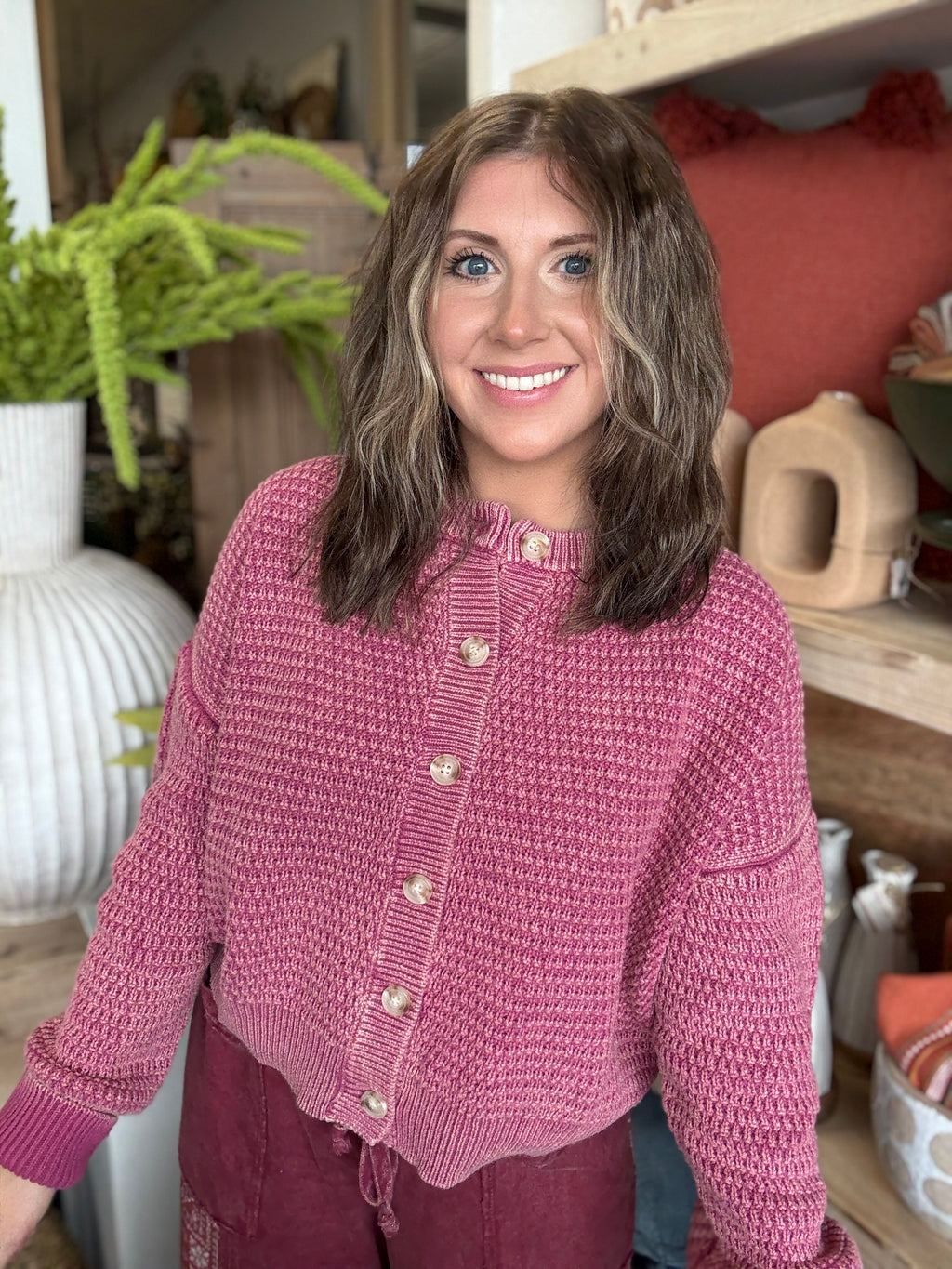 Mineral Washed Sunday Stroll Cardigan — Rosewood