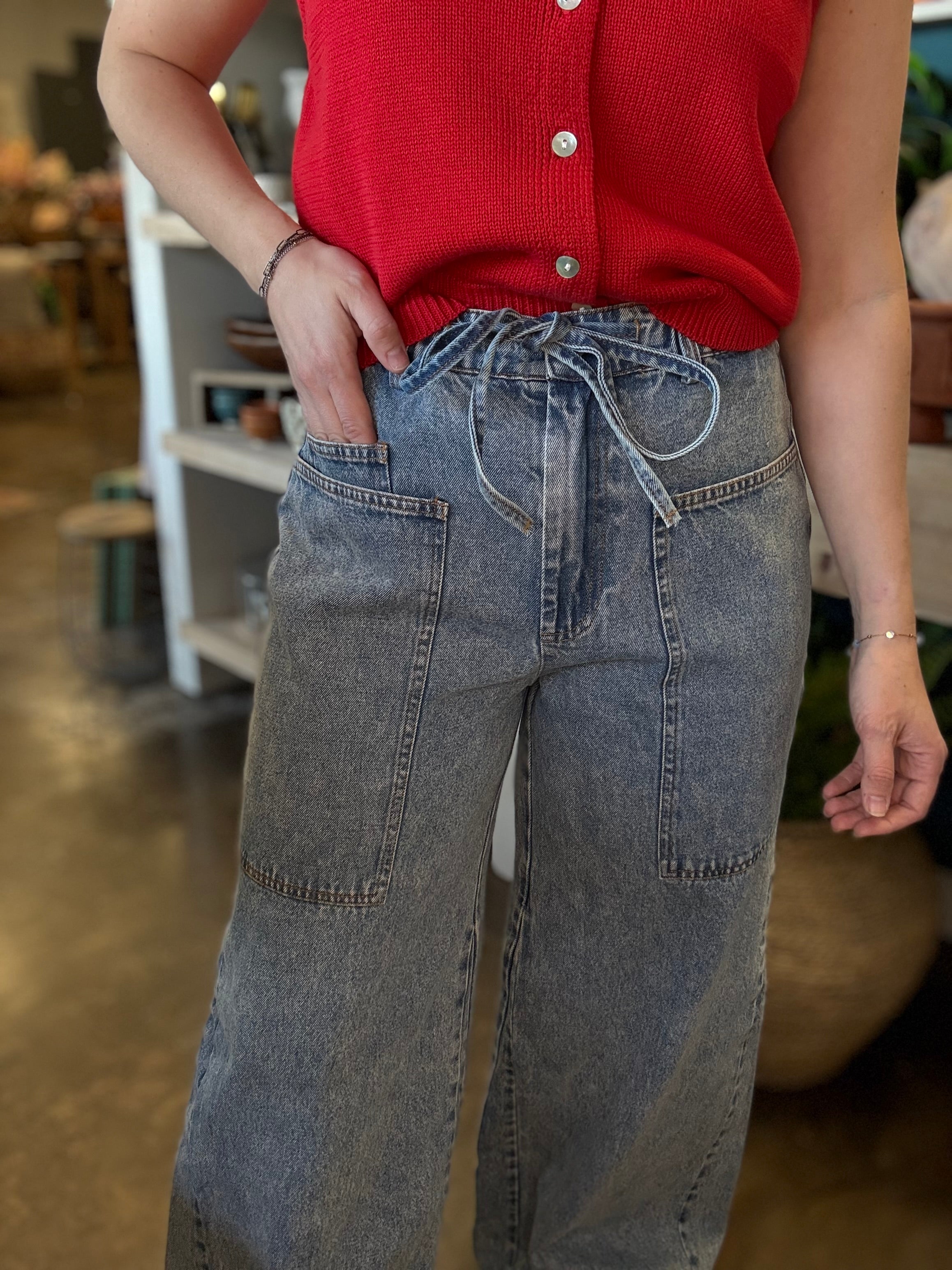 Ease & Grace Washed Oversized Wide Leg Denim