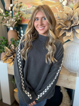 Checkered Mock Neck Pullover