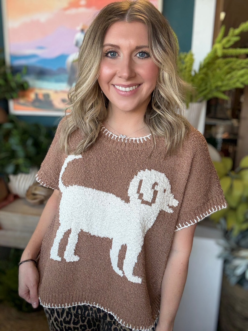 Western steer graphic knit boutique top brown short sleeve stylish women's clothing Springfield MO