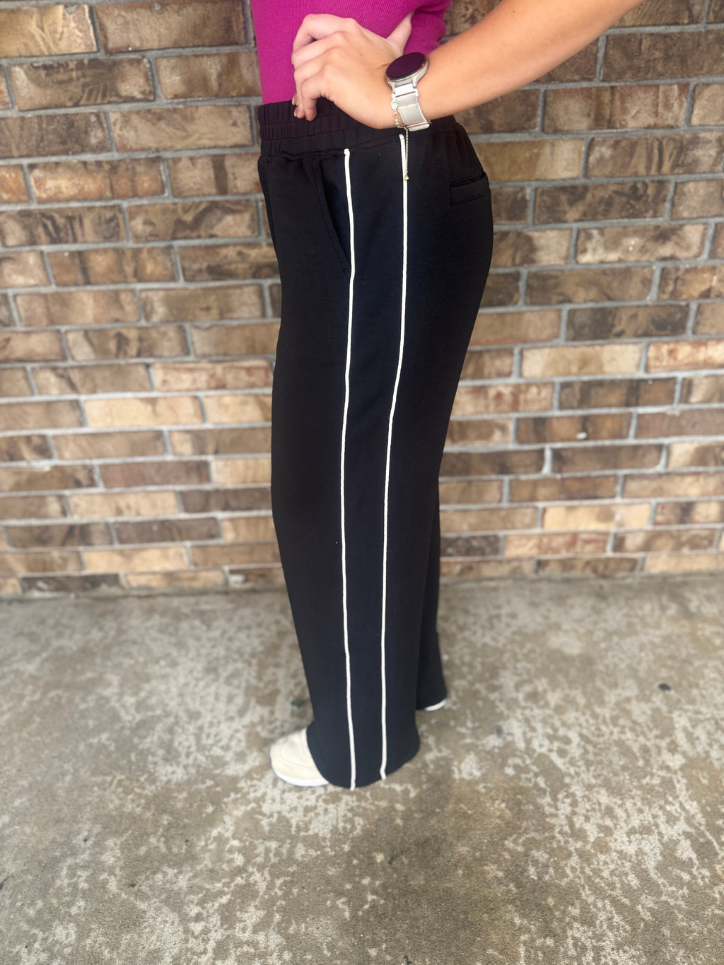 Modal Scuba Striped Pants – Black/Cream