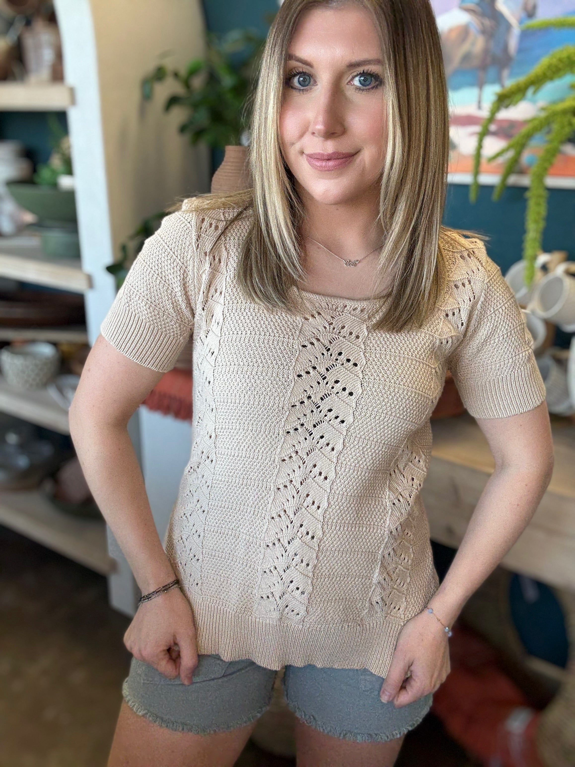 Soft Sand Pointelle Knit Top