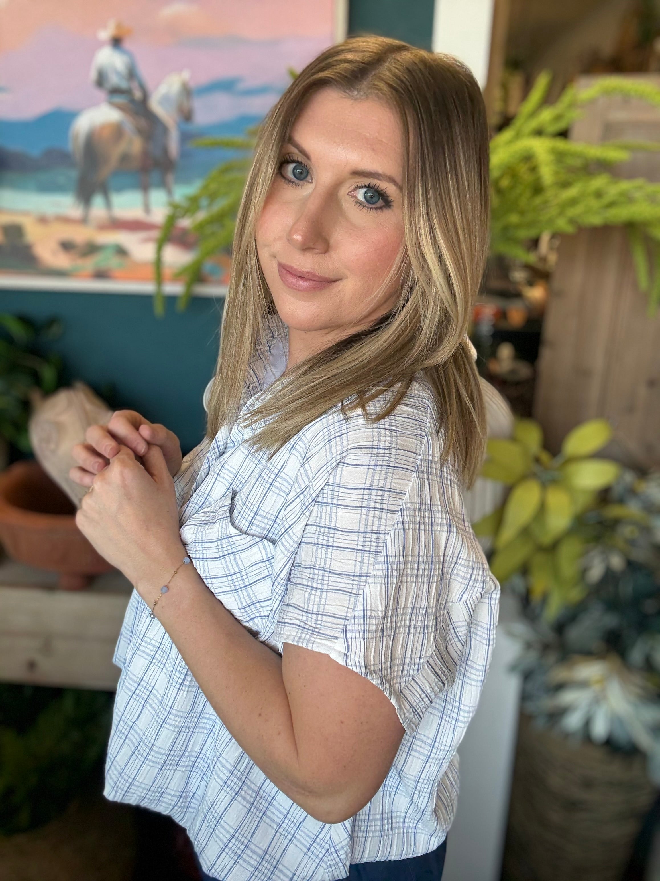 Clean Lines Cinched Button Up Top