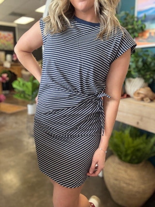 Stripe Knit Side Tie Dress