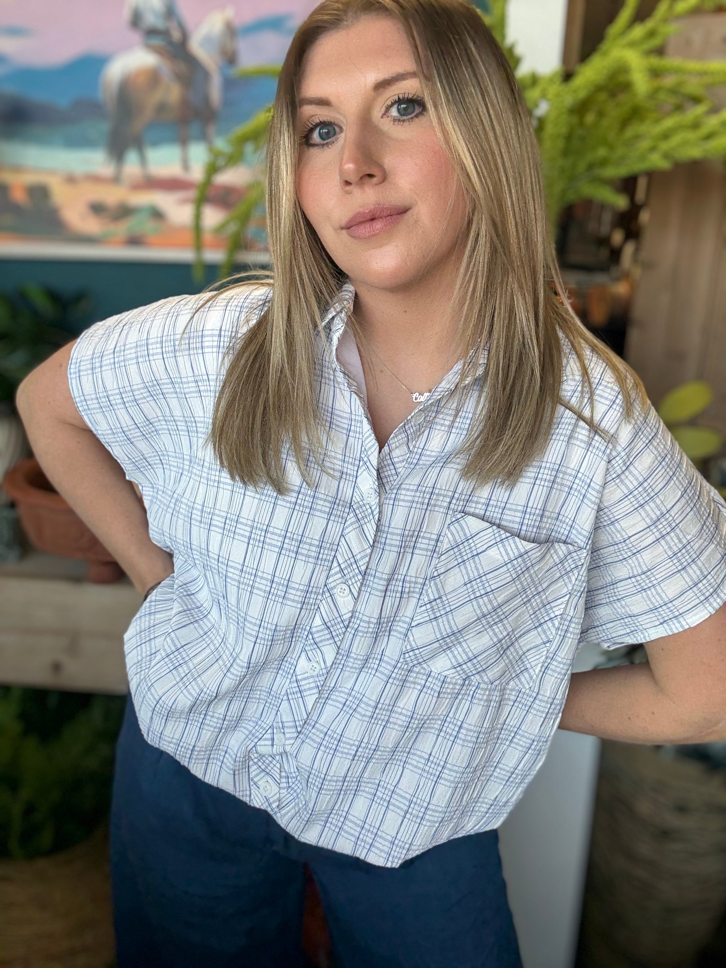 Clean Lines Cinched Button Up Top