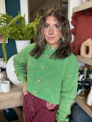 Mineral Washed Sunday Stroll Cardigan — Fern