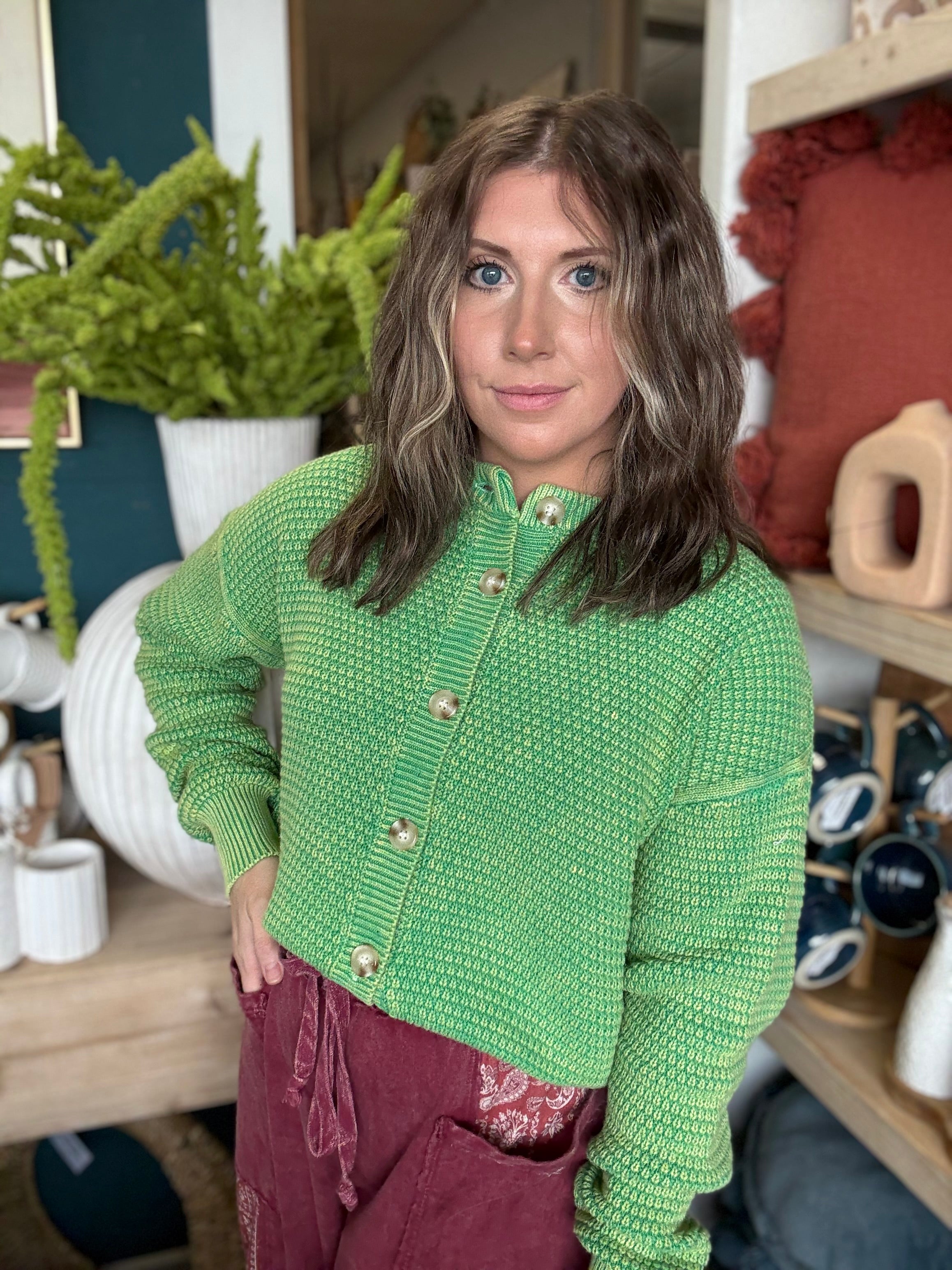 Mineral Washed Sunday Stroll Cardigan — Fern