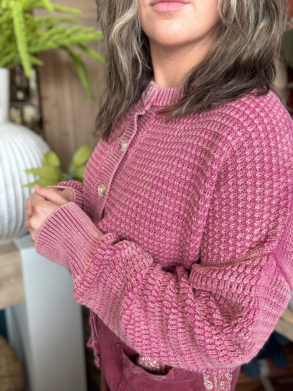 Mineral Washed Sunday Stroll Cardigan — Rosewood